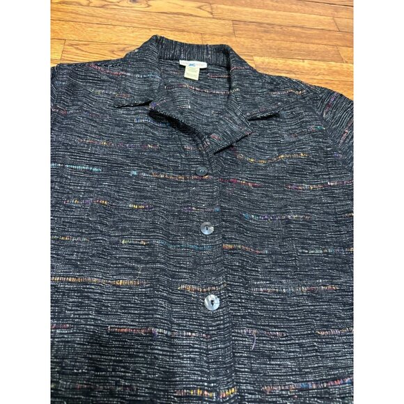 TravelSmith Womens Blazer Style Jacket Size Large Black Striped Knit Button Down - Picture 4 of 6